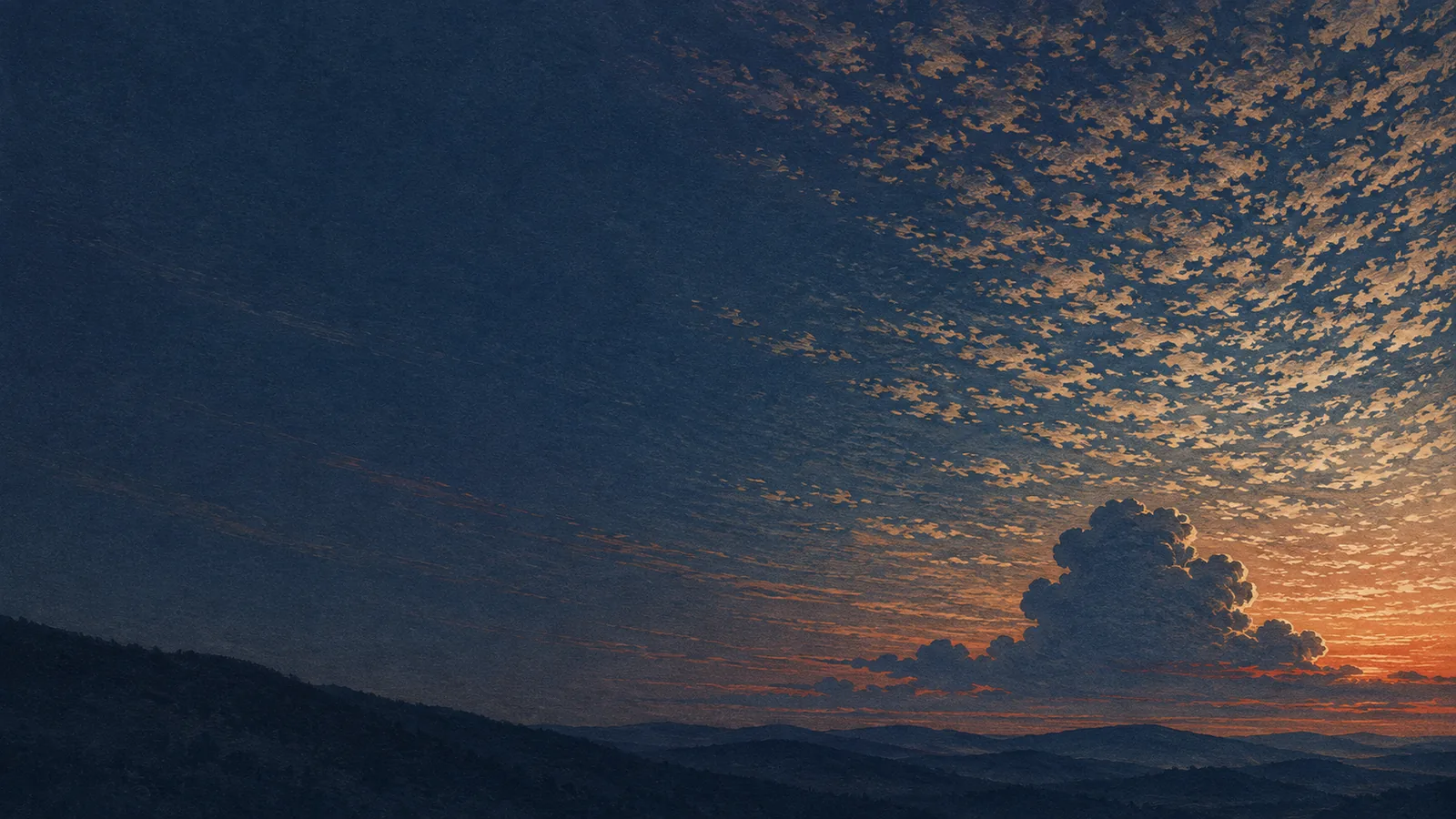 夕暮れの空に広がるうろこ雲